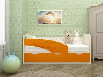 Дельфин-3 Кровать детская 3 ящика без ручек 1.6 Оранжевый глянец в Усть-Тарке - ust-tarka.mebel54.com | фото