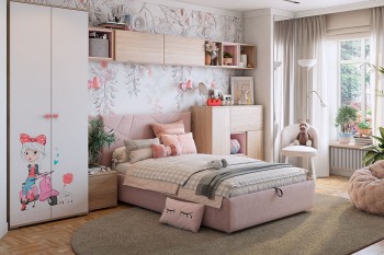 Комплект детской мебели Алина К2 Дуб мария/белый/нежно-розовый велюр в Усть-Тарке - ust-tarka.mebel54.com | фото