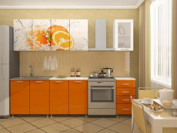 Кухонный гарнитур 1,6м Апельсин (Белый/Оранжевый металлик/Фотопечать апельсин) в Усть-Тарке - ust-tarka.mebel54.com | фото
