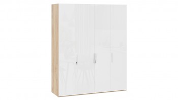 Шкаф для одежды с 4 глухими дверями «Эмбер» Яблоня Беллуно/Белый глянец в Усть-Тарке - ust-tarka.mebel54.com | фото